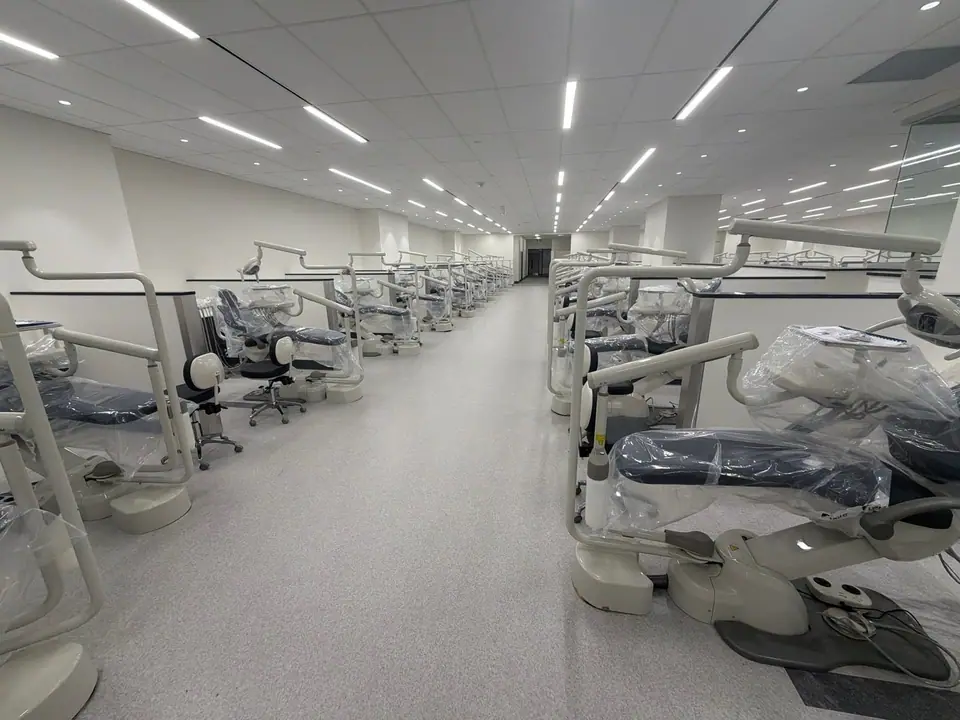 Long row of dental operatories in a clinic after an Onward medical deep clean